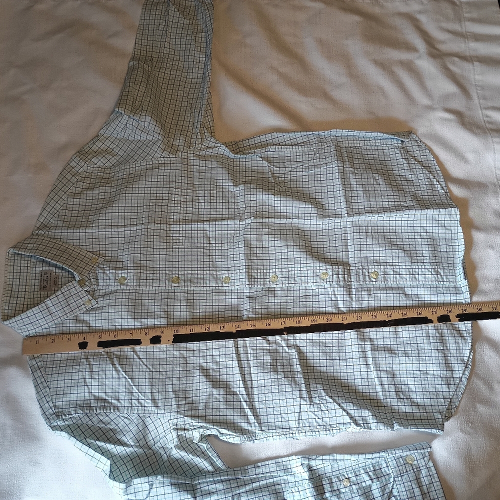Tailored by J. Crew Large Button down white And green blue Line Long Sleeve - Picture 10 of 13